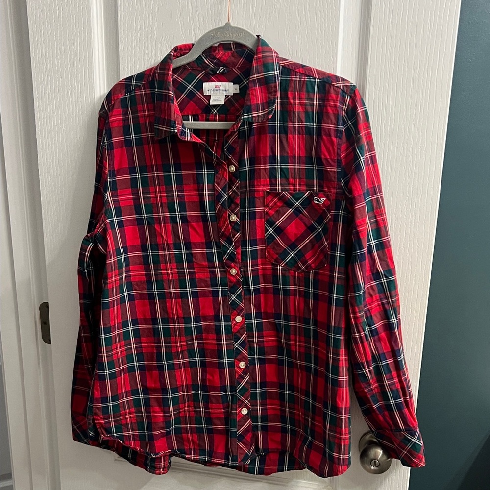 Size 14 Vineyard Vines Red and Green Plaid Shirt